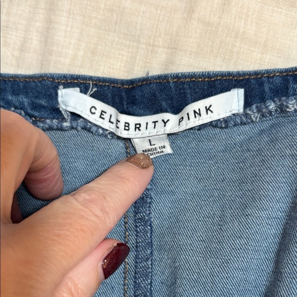 Celebrity Pink Blue Denim Jeans Overalls L - Picture 9 of 15